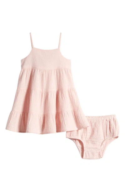 Nordstrom Babies' Tiered Seersucker Dress & Bloomers Set In Pink Lotus