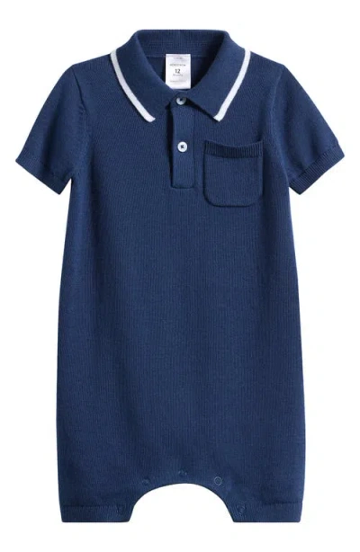 Nordstrom Babies'  Tipped Cotton Sweater Romper In Navy Denim
