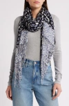 Nordstrom Tissue Print Wool & Cashmere Wrap Scarf In Black- Grey Leopard Haze