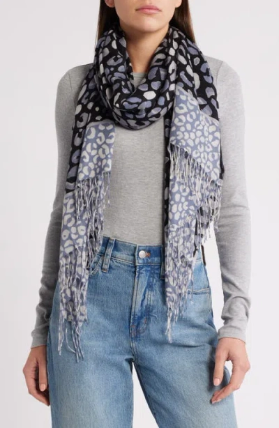 Nordstrom Tissue Print Wool & Cashmere Wrap Scarf In Black- Grey Leopard Haze