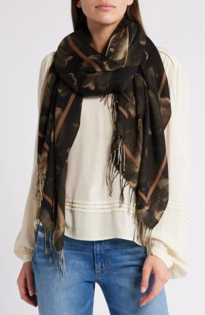 Nordstrom Tissue Print Wool & Cashmere Wrap Scarf In Black Dissolving Floral