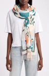 Nordstrom Tissue Print Wool & Cashmere Wrap Scarf In Coral Hilma Floral