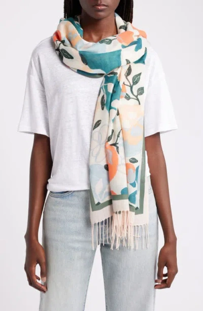 Nordstrom Tissue Print Wool & Cashmere Wrap Scarf In Coral Hilma Floral