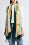 Nordstrom Tissue Print Wool & Cashmere Wrap Scarf In Green- Beige Washed Petals