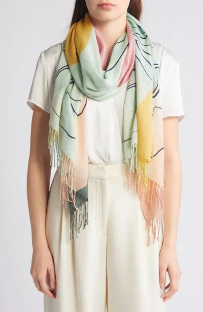 Nordstrom Tissue Print Wool & Cashmere Wrap Scarf In Green Fluid Lines