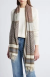 Nordstrom Tissue Print Wool & Cashmere Wrap Scarf In Ivory- Grey Fringed Geo