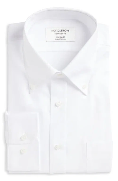Nordstrom Traditional Fit Cotton Oxford Dress Shirt In White Royal Oxford