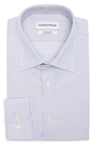 Nordstrom Traditional Fit Microcheck Premium Non-iron Cotton Dobby Dress Shirt In Blue