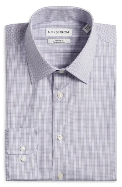 Nordstrom Traditional Fit Microplaid Premium Non-iron Cotton Dress Shirt In Blue