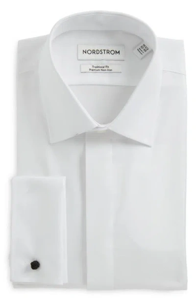 Nordstrom Traditional Fit Non-iron White Cotton Tuxedo Shirt In White Steven Texture