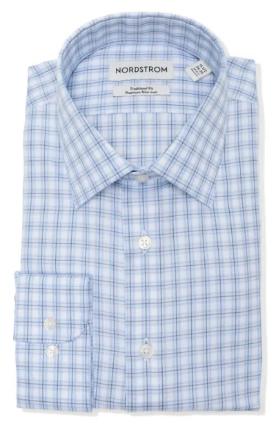 Nordstrom Traditional Fit Premium Non-iron Plaid Cotton Dress Shirt In Blue