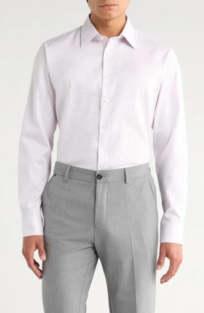 Nordstrom Trim Fit Check Non-iron Cotton Dress Shirt In White