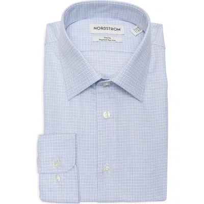 Nordstrom Trim Fit Check Premium Non Iron Cotton Button-up Shirt In Blue