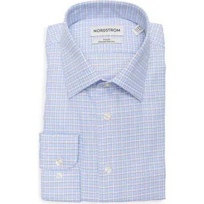 Nordstrom Trim Fit Check Premium Non Iron Cotton Button-up Shirt In Blue