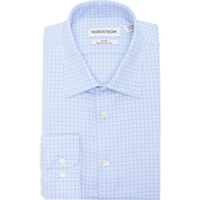 Nordstrom Trim Fit Check Premium Non Iron Cotton Dress Shirt In Blue