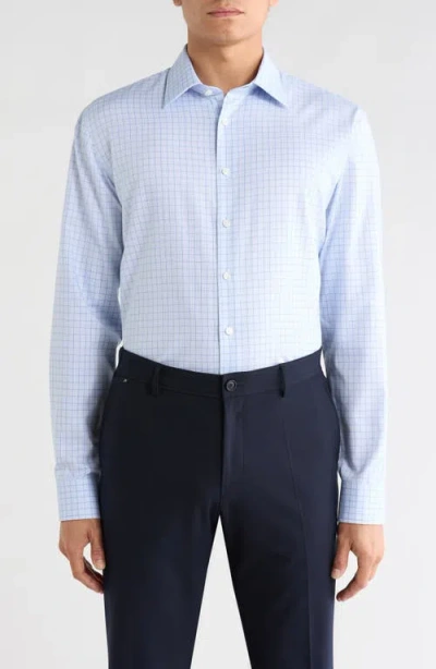 Nordstrom Trim Fit Check Premium Non Iron Cotton Dress Shirt In Blue