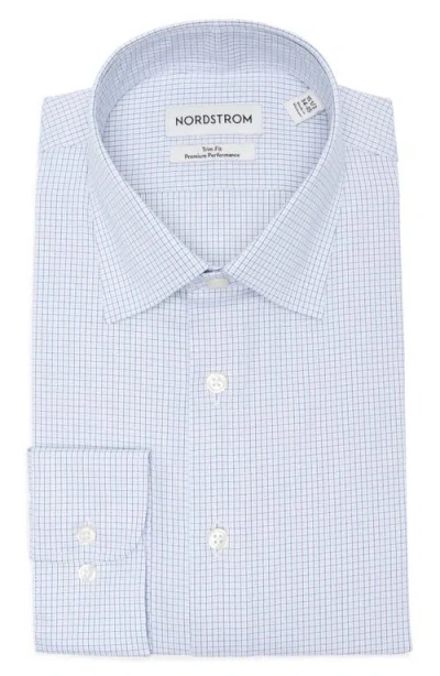 Nordstrom Trim Fit Check Premium Performance Dress Shirt In Blue Ghost Grid