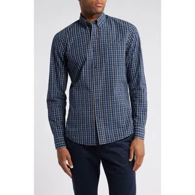 Nordstrom Trim Fit Check Stretch Button-down Shirt In Navy- Teal Tay Check