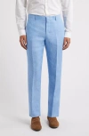 Nordstrom Trim Fit Flat Front Linen Dress Pants In Blue Hydrangea