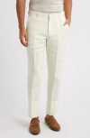 Nordstrom Trim Fit Flat Front Linen Dress Pants In Ivory Vanilla