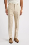 Nordstrom Trim Fit Flat Front Linen Dress Pants In Tan Desert