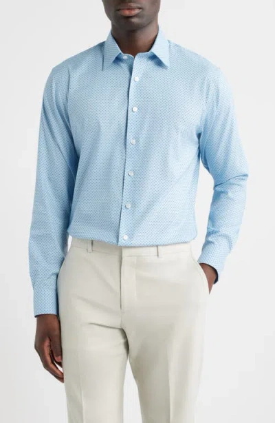 Nordstrom Trim Fit Geometric Print Premium Performance Linen Twill Dress Shirt In Blue