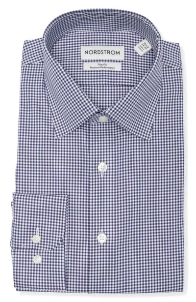 Nordstrom Trim Fit Gingham Premium Performance Dress Shirt In Navy Gingham Check
