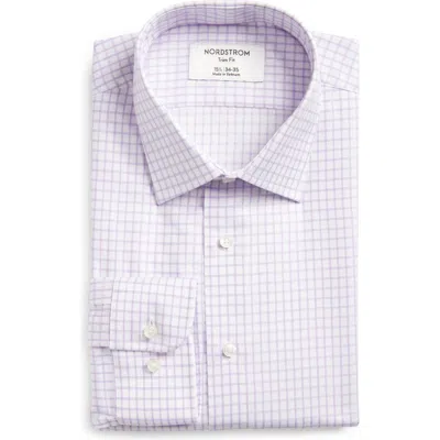 Nordstrom Trim Fit Grid Dress Shirt In White- Purple Twill Grid
