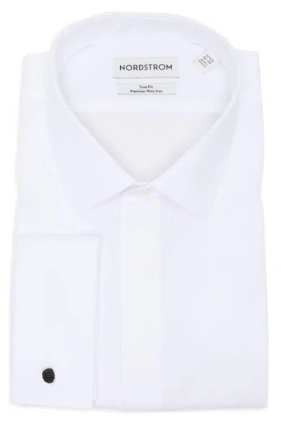 Nordstrom Trim Fit Non-iron White Textured Cotton Tuxedo Shirt In White Steven Texture