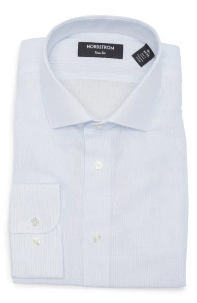 Nordstrom Trim Fit Pinstripe Linen & Cotton Dress Shirt In White - Blue Mustique Microstp