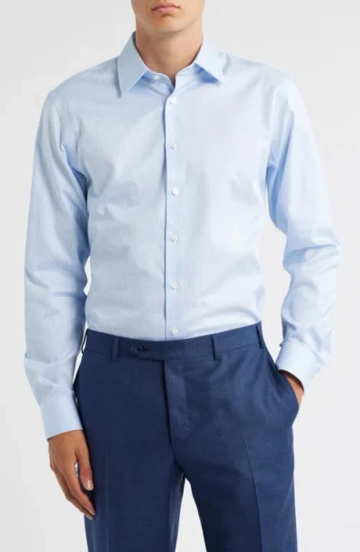 Nordstrom Trim Fit Pinstripe Non-iron Cotton Dress Shirt In Blue