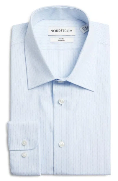 Nordstrom Trim Fit Pinstripe Premium Cotton Dobby Dress Shirt In Blue