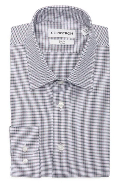 Nordstrom Trim Fit Check Premium Non Iron Cotton Dress Shirt In Blue