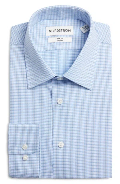 Nordstrom Trim Fit Premium Check Linen Button-up Shirt In Blue
