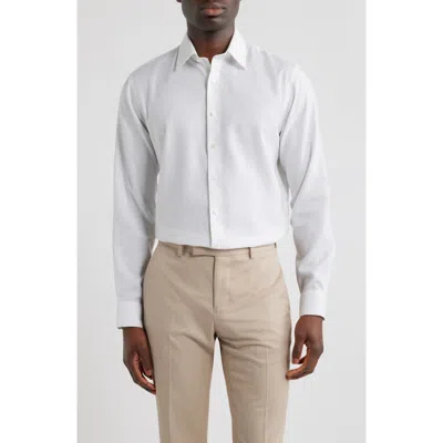 Nordstrom Trim Fit Premium Silk Herringbone Dress Shirt In White