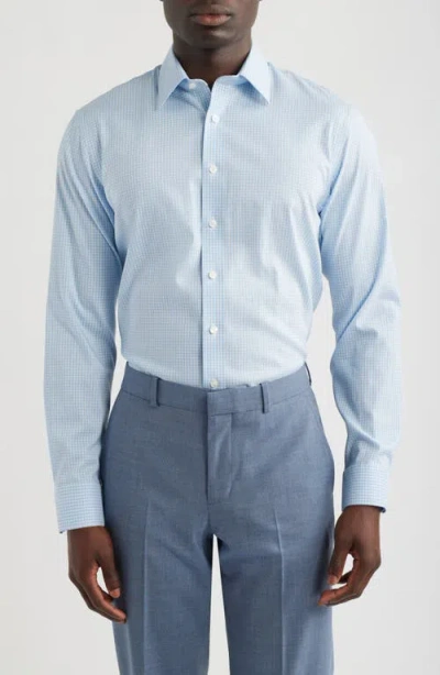 Nordstrom Trim Fit Shadow Check Premium Performance Twill Dress Shirt In Blue