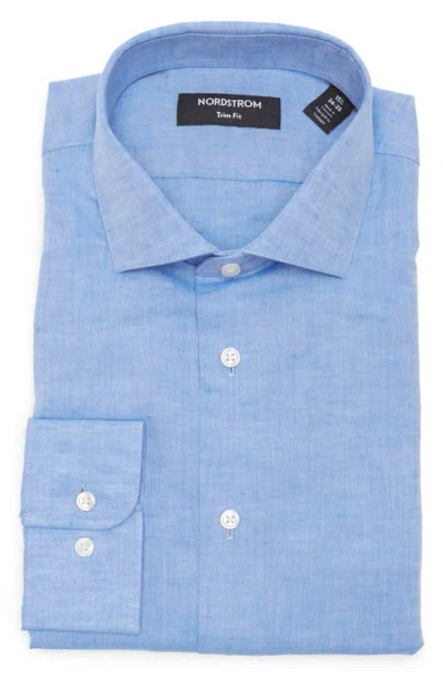 Nordstrom Trim Fit Solid Linen & Cotton Dress Shirt In Blue Mustique Linen