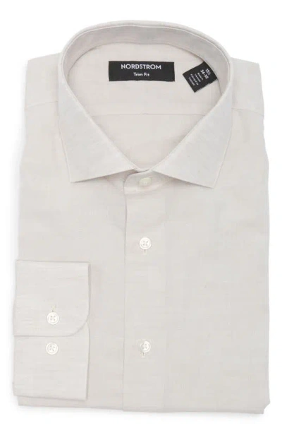 Nordstrom Trim Fit Solid Linen & Cotton Dress Shirt In Tan Mustique Linen