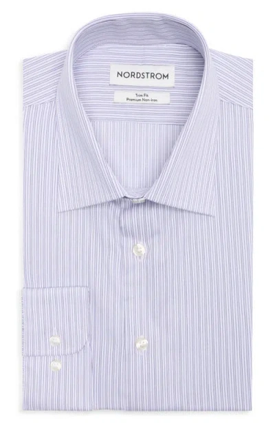 Nordstrom Trim Fit Stripe Premium Non-iron Cotton Dress Shirt In Blue
