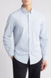 NORDSTROM TRIM FIT STRIPE STRETCH COTTON & LINEN BUTTON-DOWN SHIRT