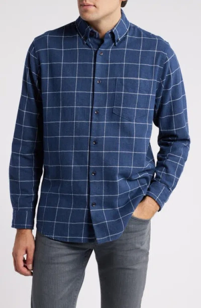 Nordstrom Trim Fit Plaid Flannel Button-down Shirt In Navy- White Window Plaid