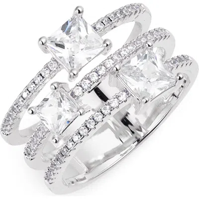Nordstrom Triple Emerald Cut Cubic Zirconia Ring In Clear- Silver