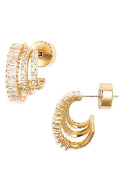 Nordstrom Triple Hoop Cubic Zirconia Pavé Earrings In Gold