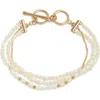 Nordstrom Triple Strand Freshwater Pearl Bracelet In Metallic