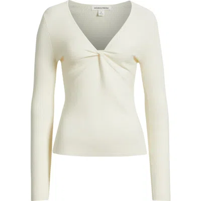 Nordstrom Twist Front Detail Merino Wool Blend Sweater In White