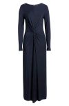 Nordstrom Twist Front Long Sleeve Jersey Maxi Dress In Blue