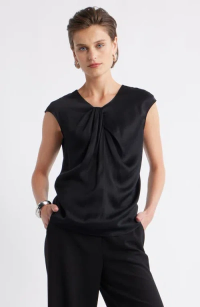 Nordstrom Twist Front Satin Top In Black