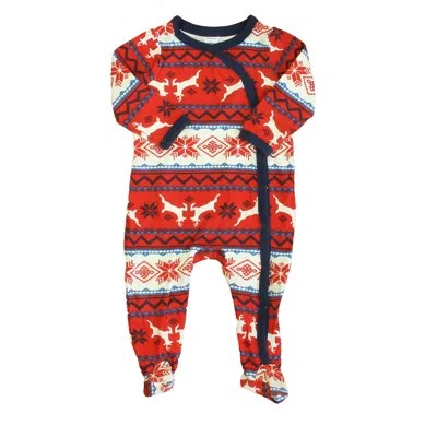 Pre-owned Nordstrom Kids' Unisex Red Ivory Reindeers 1-piece Footed Pajamas In Multi