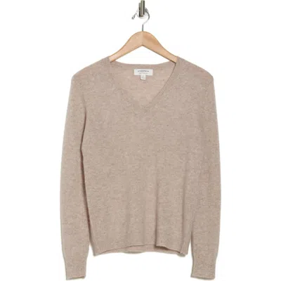 Nordstrom V-neck Cashmere Sweater In Beige Hummus Heather