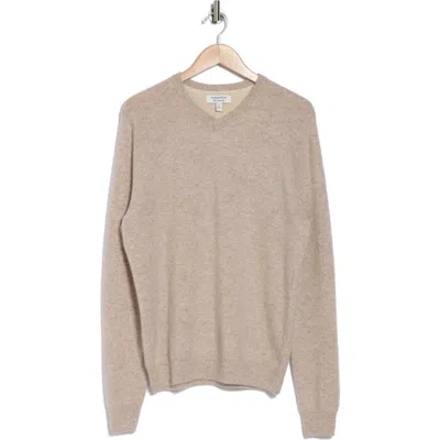 Nordstrom V-neck Cashmere Sweater In Tan Oxford Heather